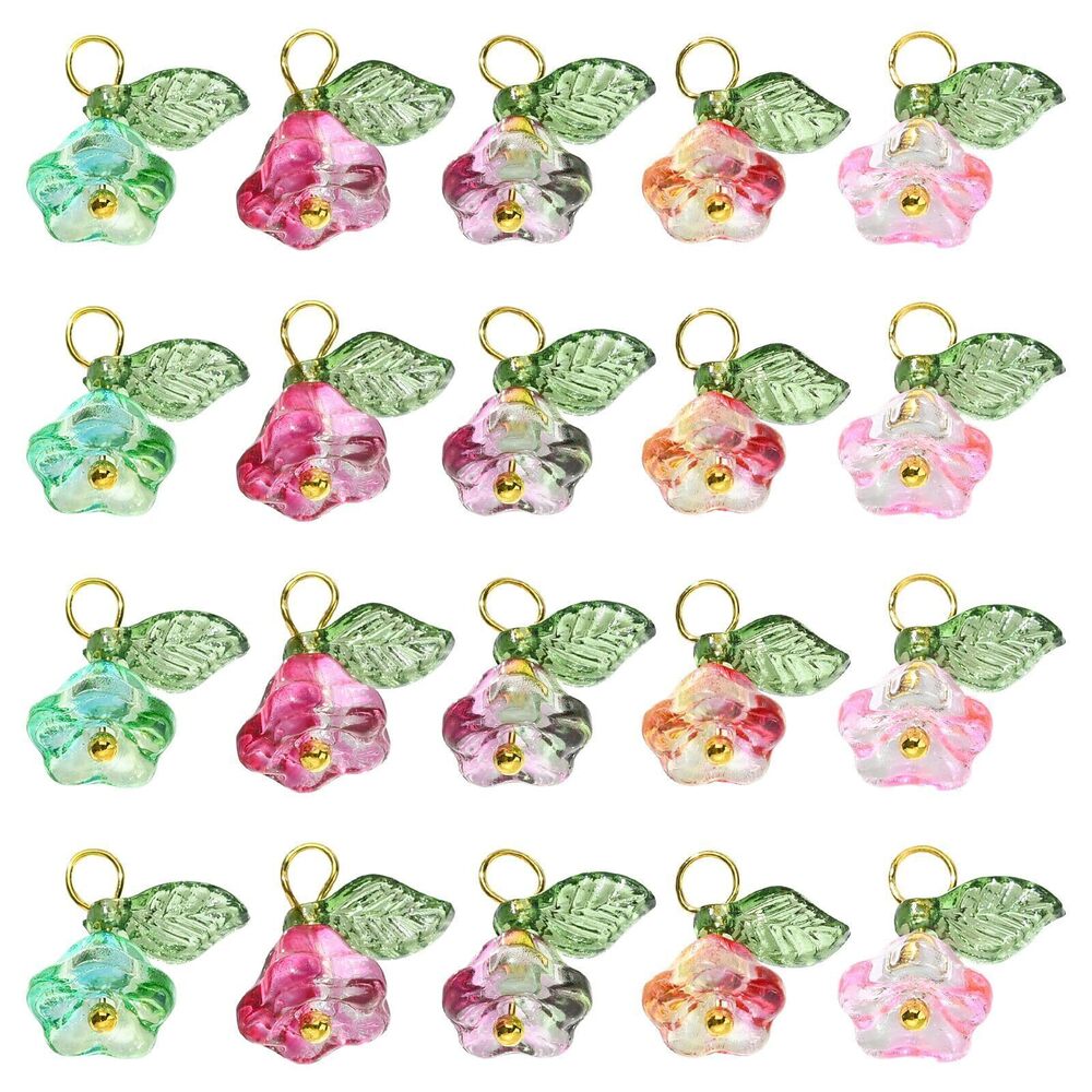 5398 50pcs 5 Colors Trumpet Flower Glass Charms Floral Leaf Transparent - Picture 8 of 9